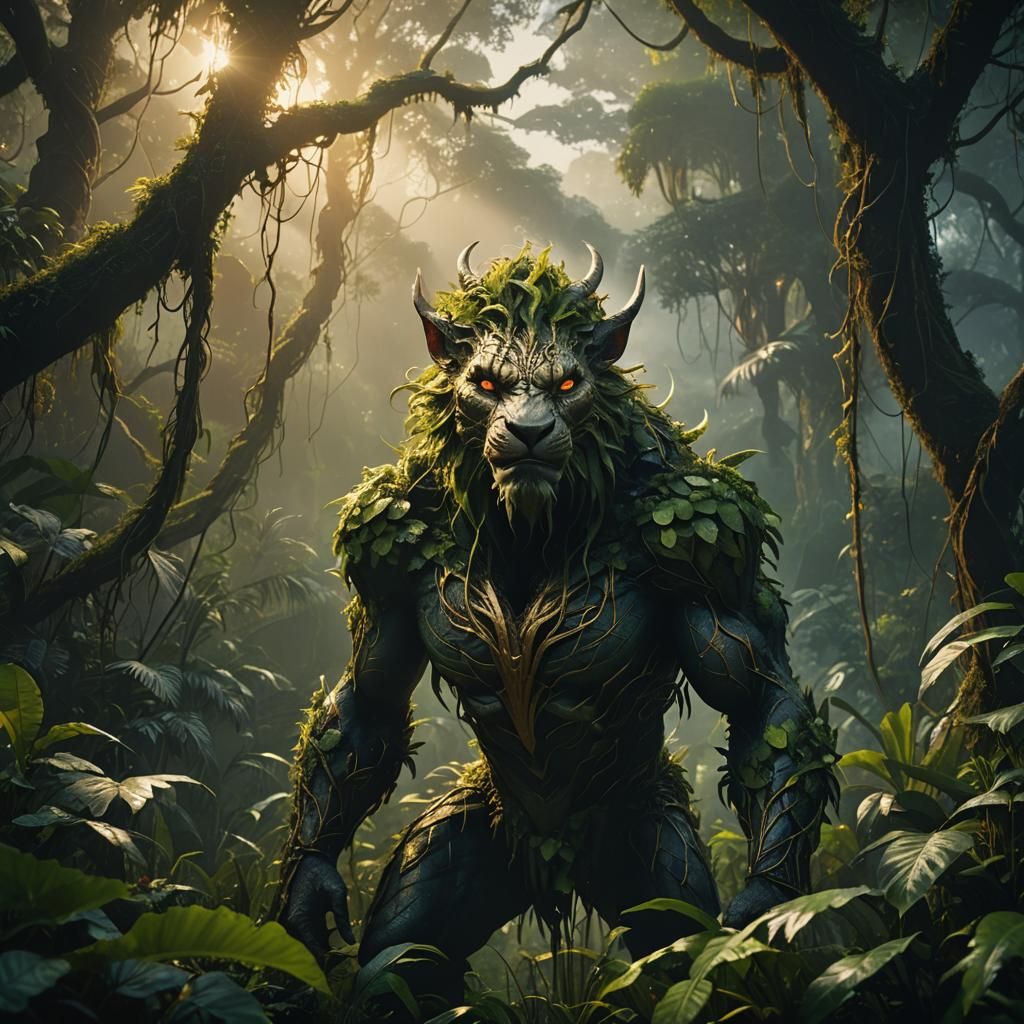 Magical Creature in Lush Jungle: Digital Matte Painting