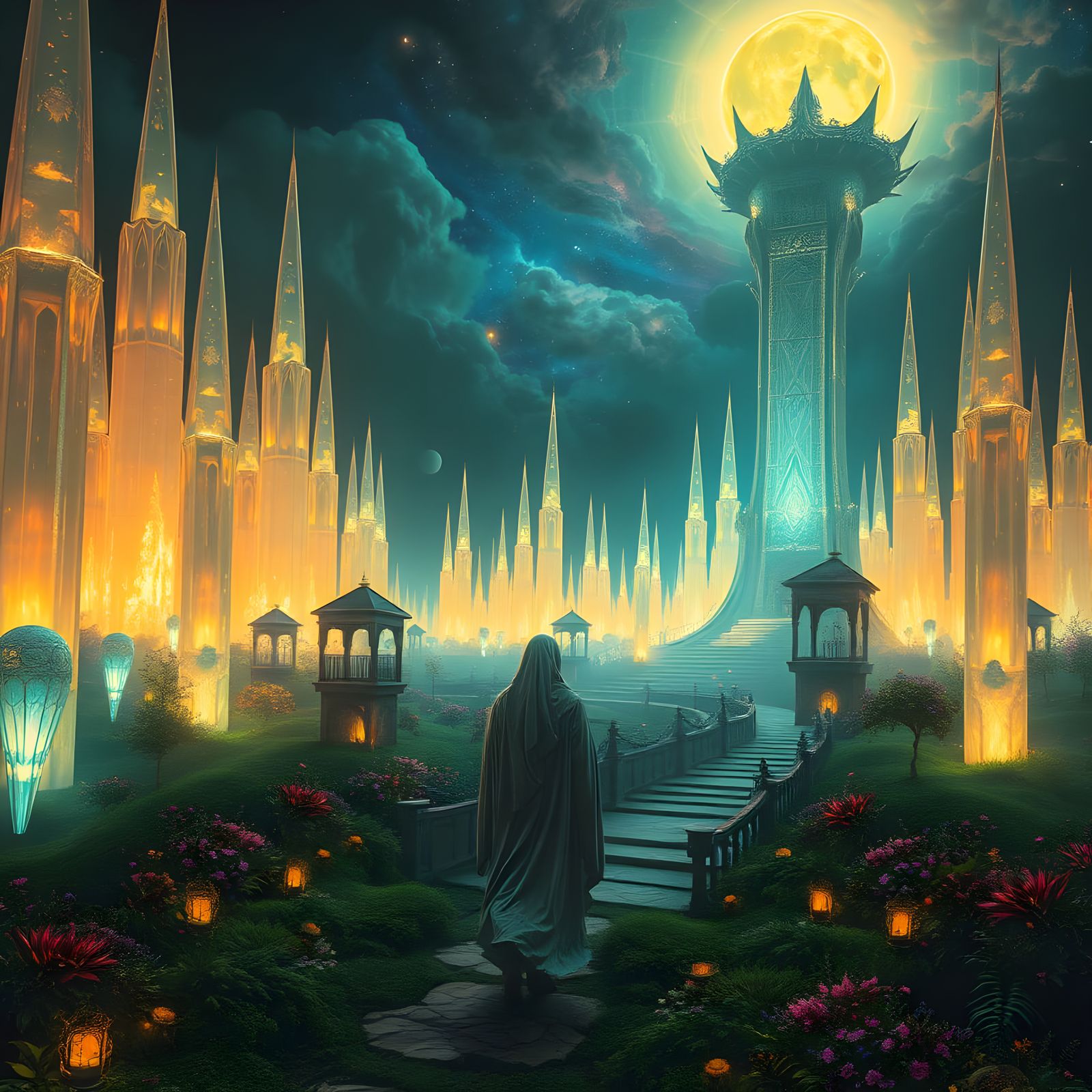 Ethereal Garden of Contradictions in Surreal Landscape