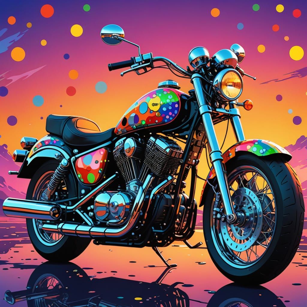 Polka Dot Motorcycle in Pop Art Style