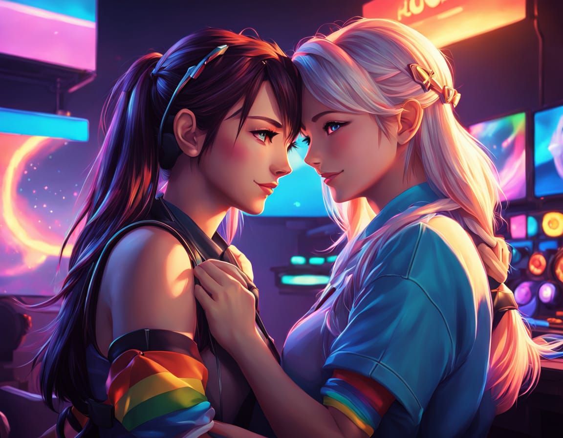 Anime-Inspired Digital Painting: Female Gamers in Love