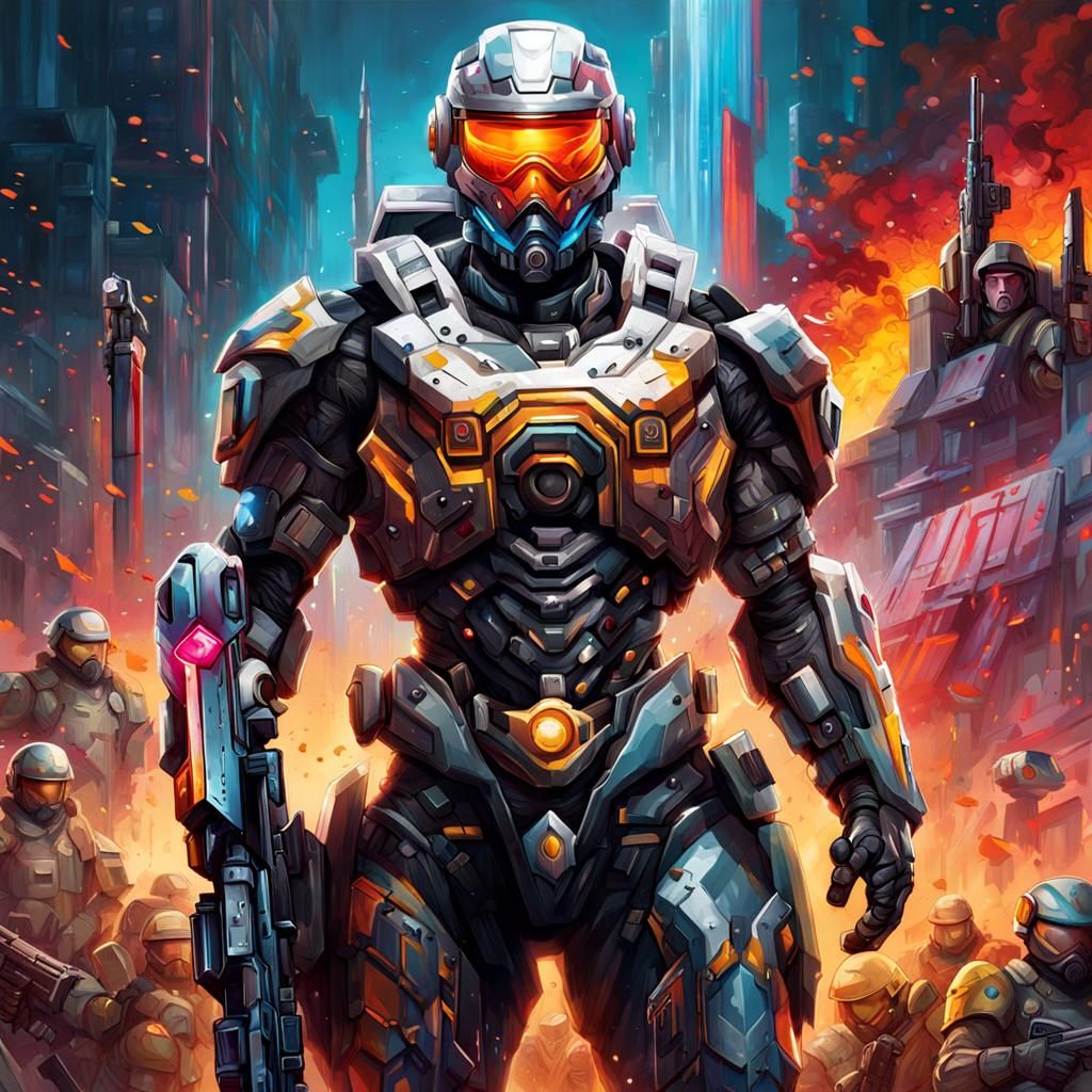 Epic Cyborg Soldier Graffiti Art