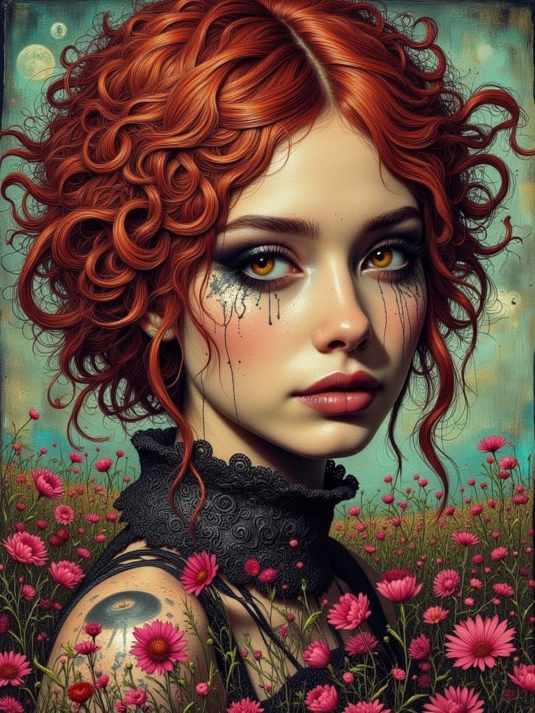 Ethereal Gothcore Portrait of a Sad, Delicate Young Woman