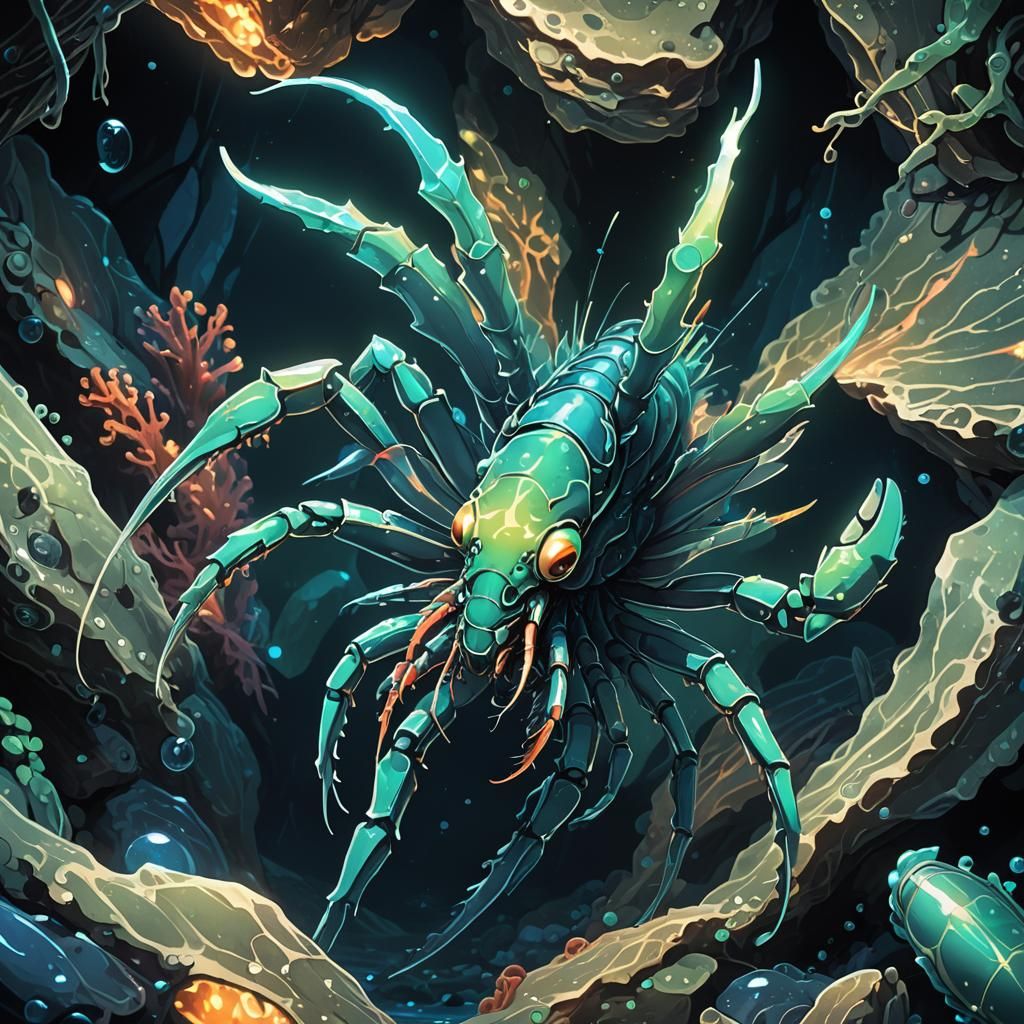 Demonic Pistol Shrimp in Anime Style