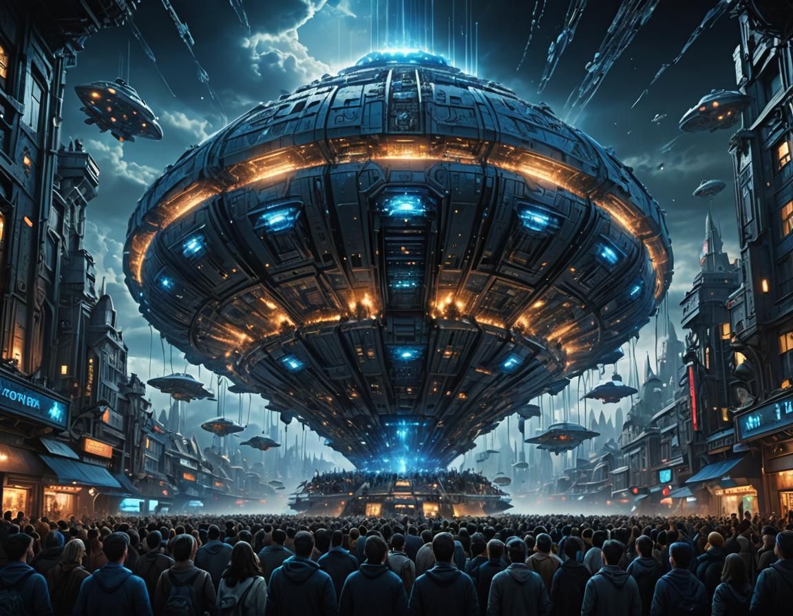 Giant Mothership Radiates Blue Light: Digital Matte Painting