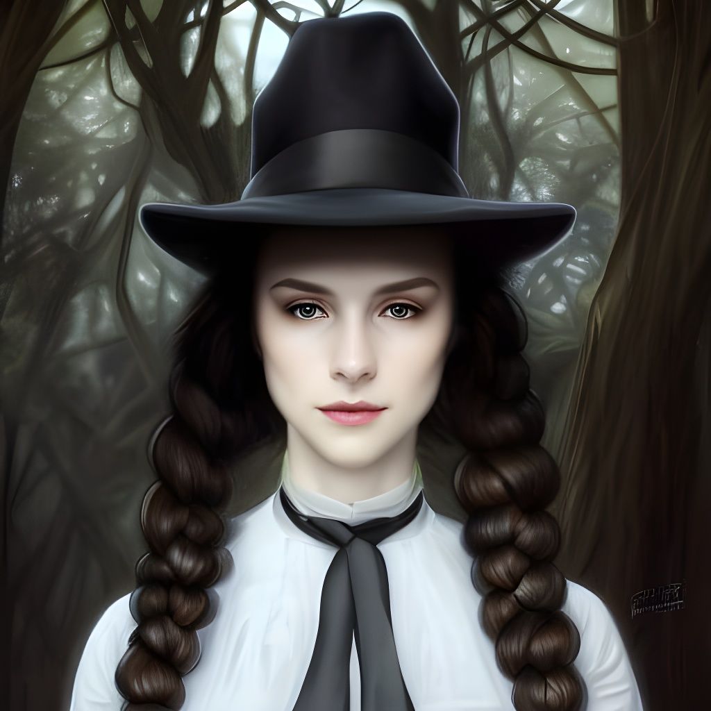 Detailed Portrait of Woman with Braids in Art Nouveau Style