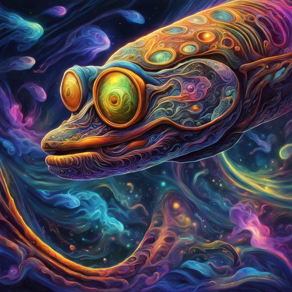 Cosmic Visionary Art: Ethereal Entity in Neon Bioluminescenc...