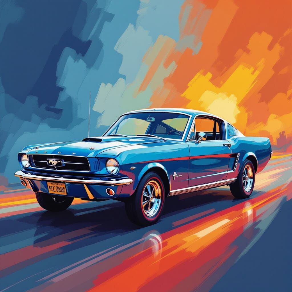 1964 Ford Mustang in Dynamic Abstract Art Style
