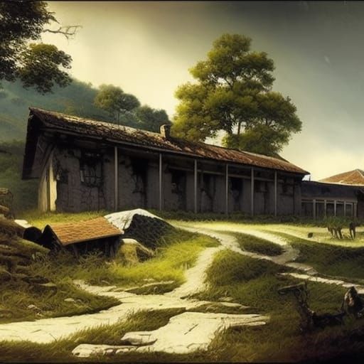 Dark Fantasy Asylum in Mountainous Landscape