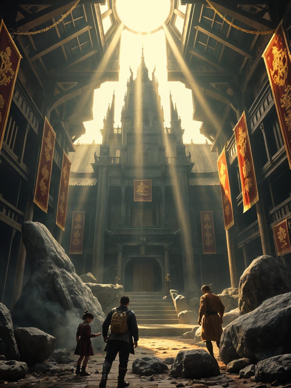 Epic Fortress Dojo with Sunbeams and Banners