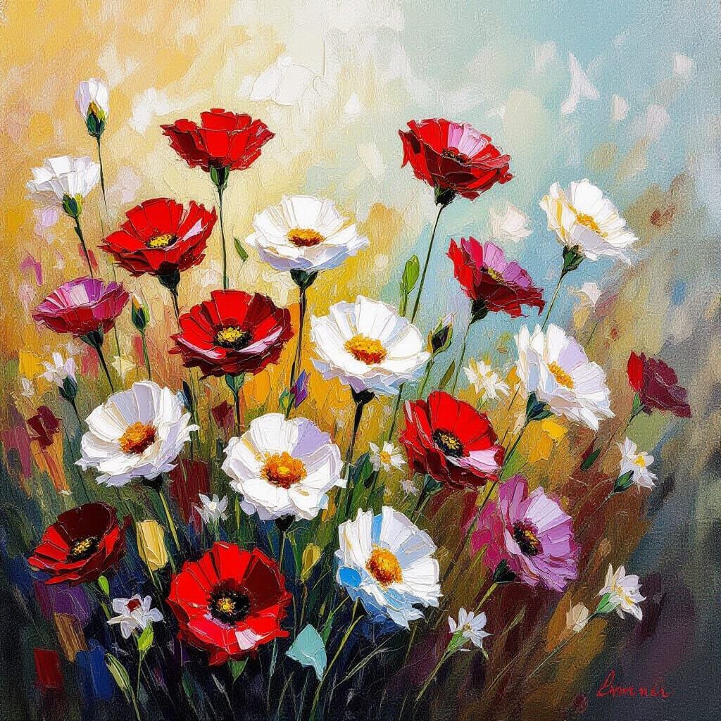 Impasto Wildflower Close-Up in Vibrant Sunlight