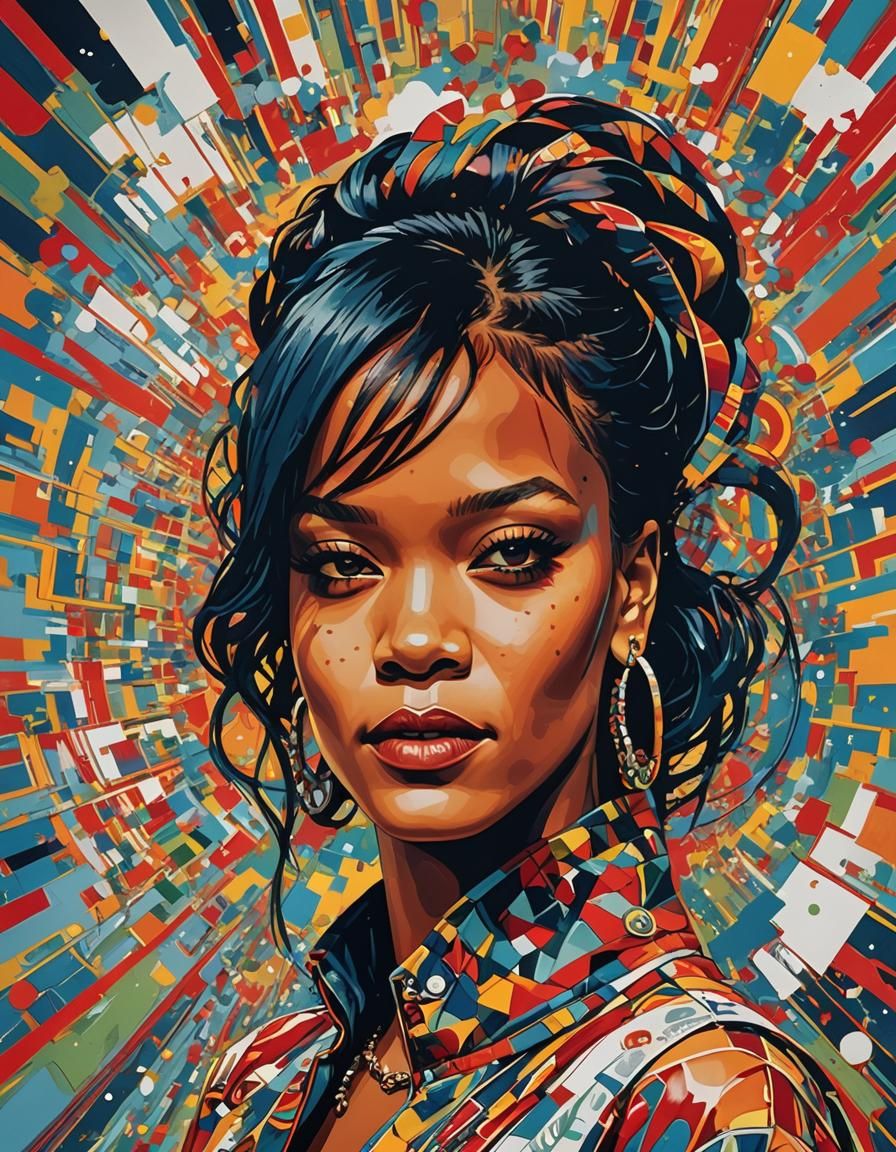 Rihanna Portrait in Marcel Duchamp Style