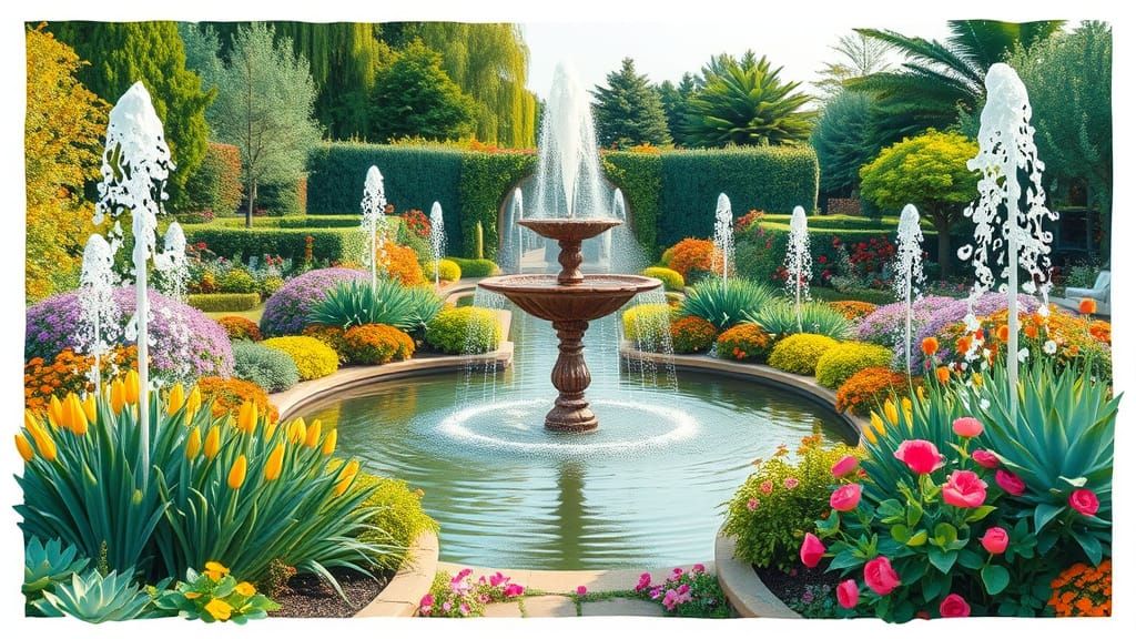 Abstract Garden with Super Fountains in Complementary Colors