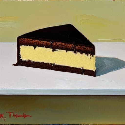 Cake Slice Still Life as Impasto Oil Painting