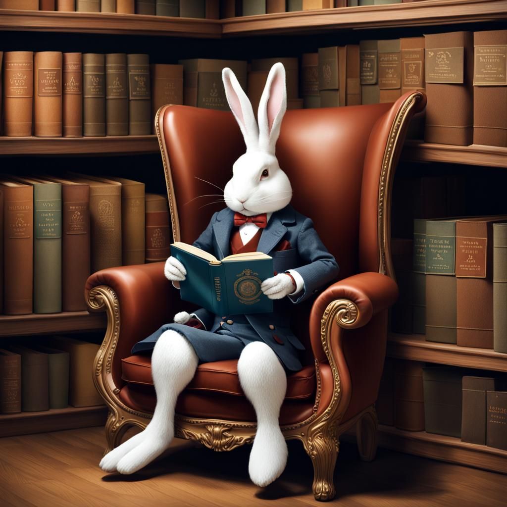 Well Dressed Rabbit Reads in Library