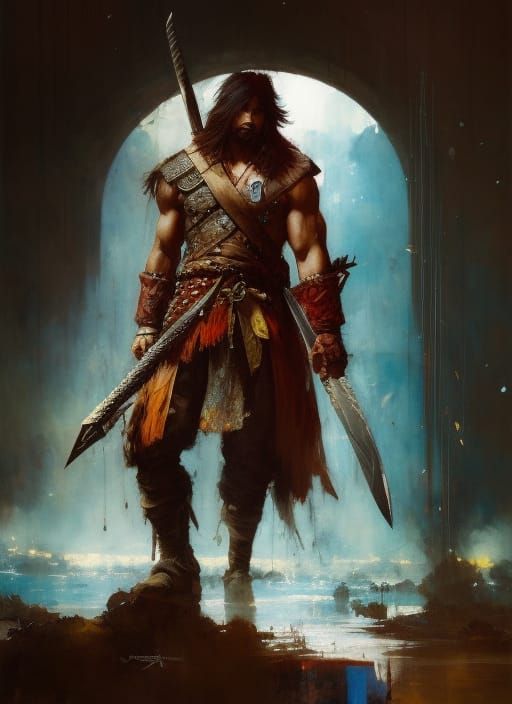 Cartoon Barbarian Portrait in Oil Painting Style