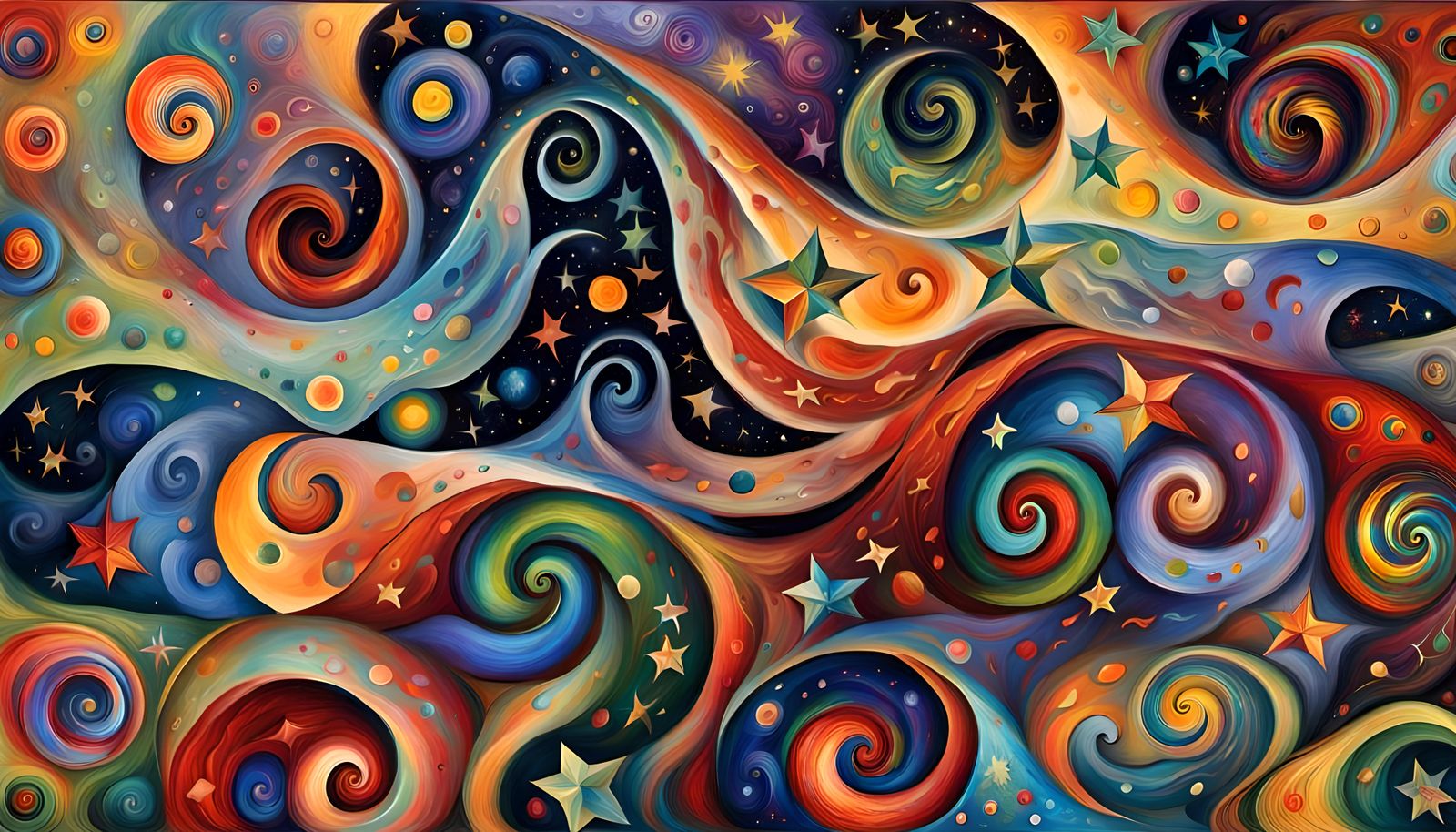 Cosmic Star Dance in Impasto Oil Painting Style