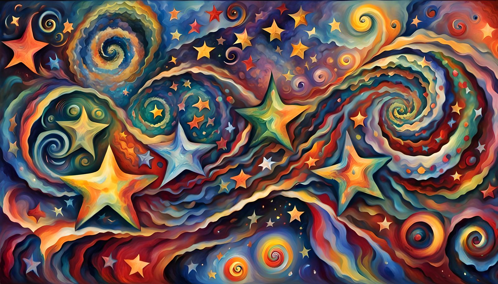 Swirling Stars in Cosmic Dance as Impasto Painting