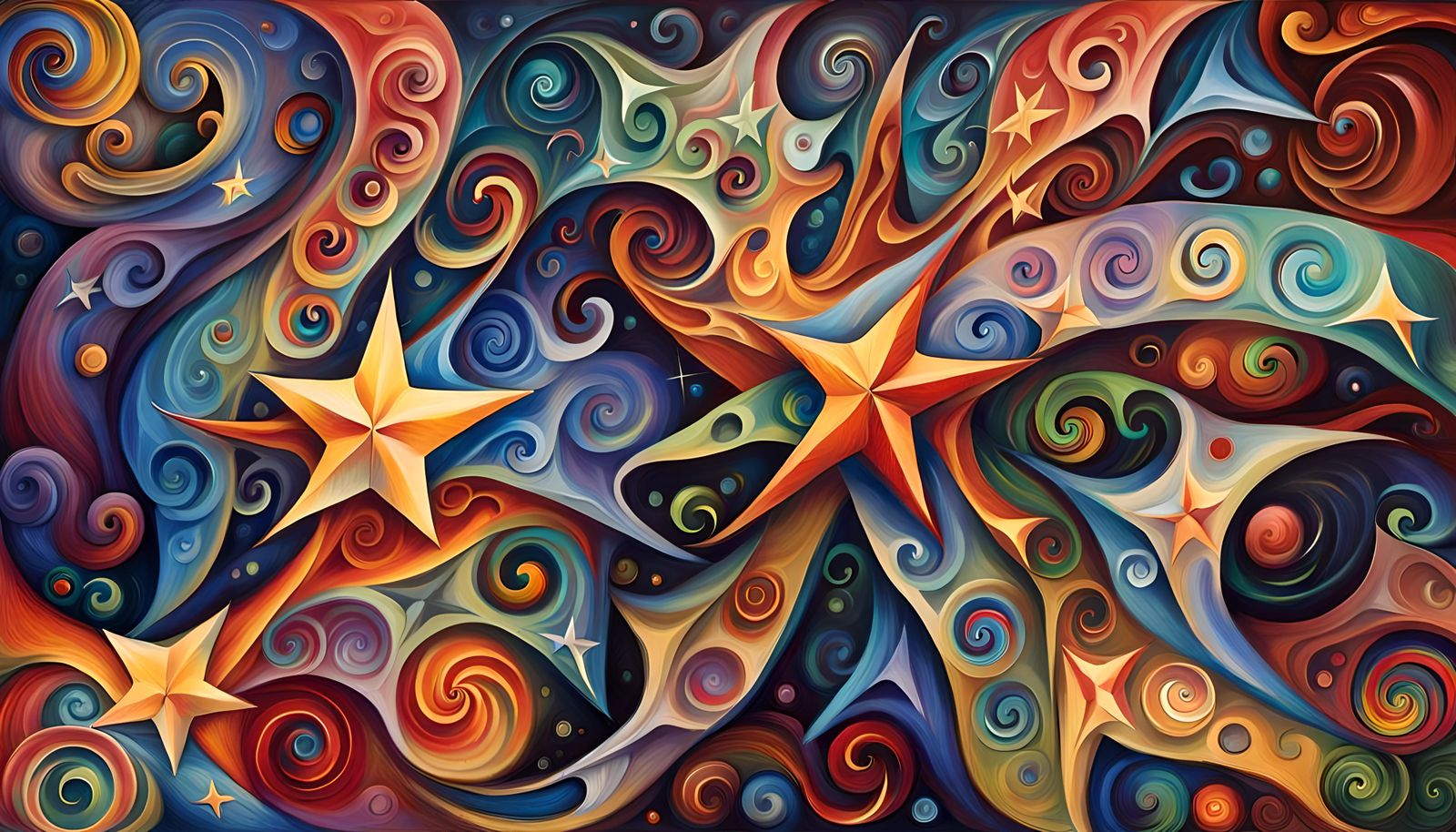 Cosmic Star Dance in Abstract Impasto Style