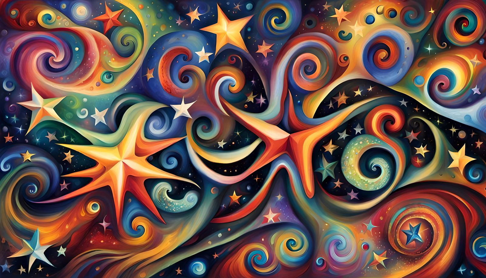 Cosmic Star Dance: A Vivid Impasto Oil Painting