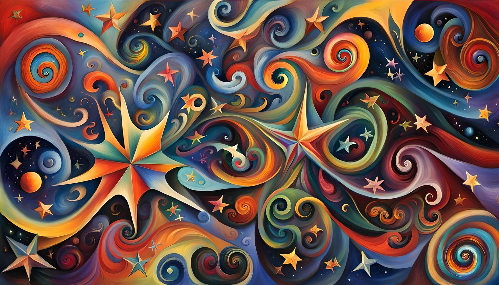 Cosmic Star Dance in Impasto Oil Style