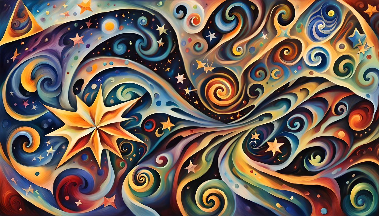 Swirling Stars in Cosmic Dance: Impasto Oil Painting