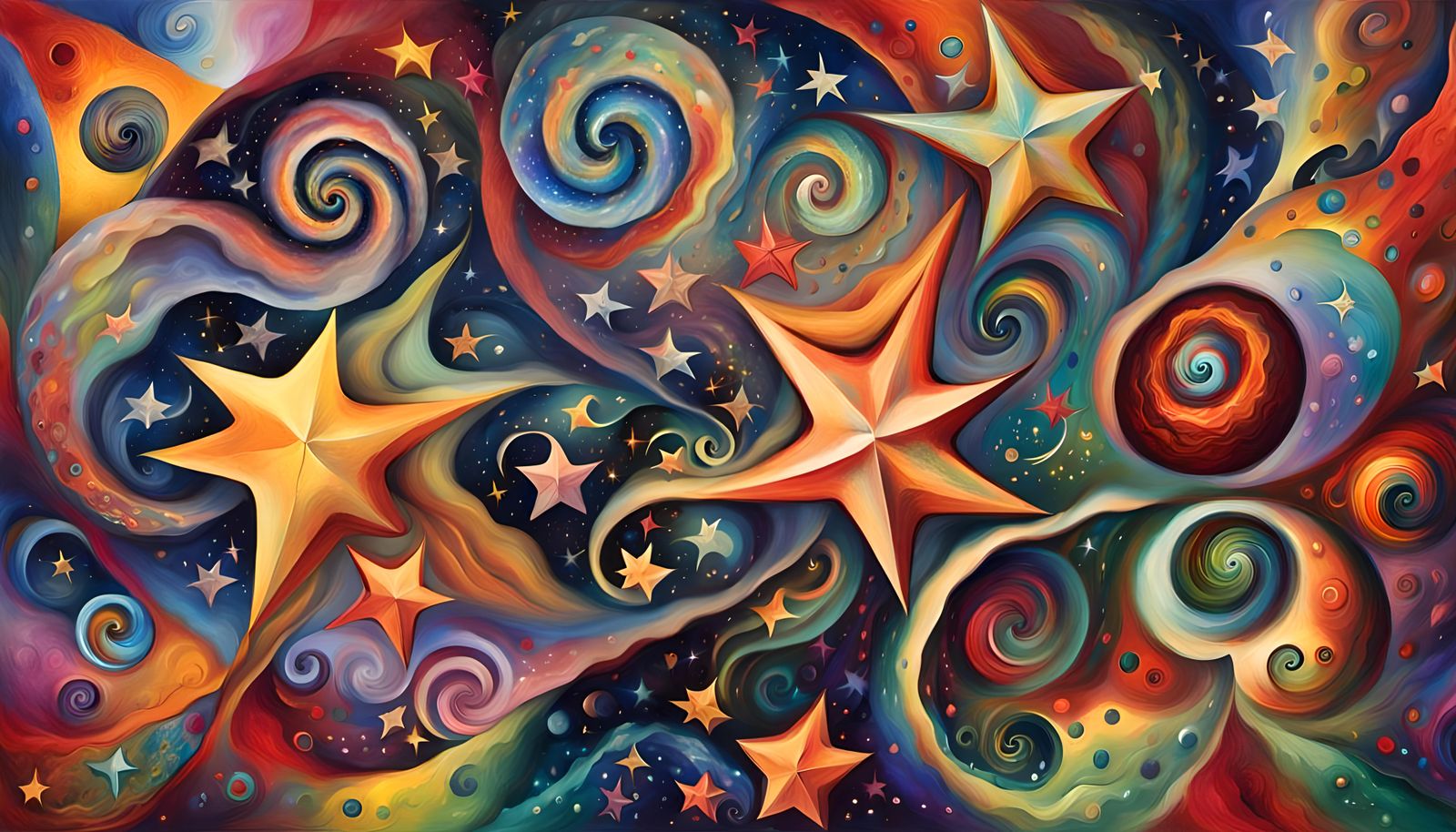 Swirling Stars in Cosmic Dance: Impasto Oil Painting