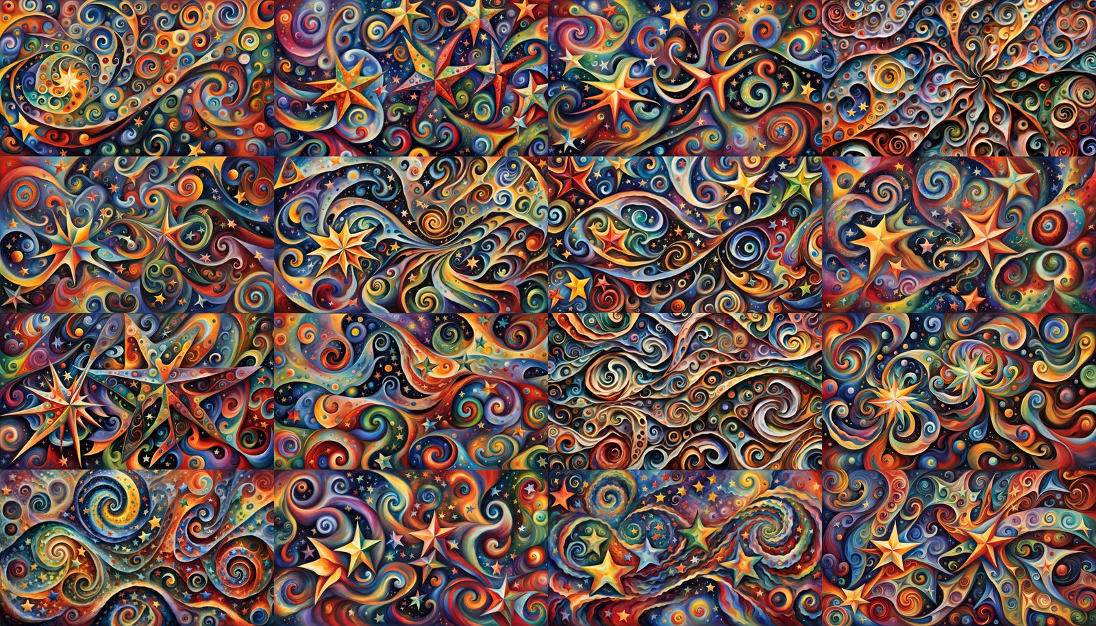 Iridescent Star Cluster in Impasto Oil Style