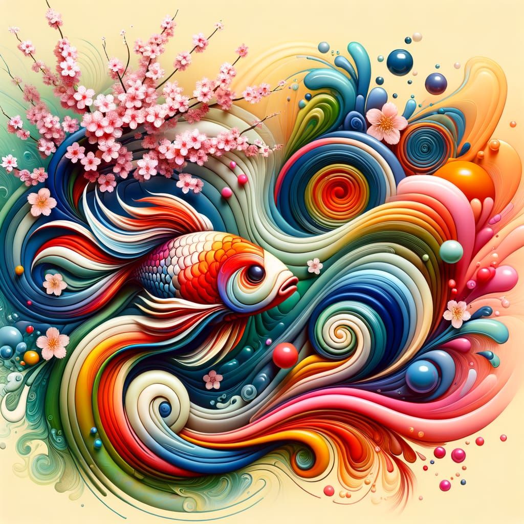 Vibrant Abstract Celebration of Cherry Blossoms and Joyful M...