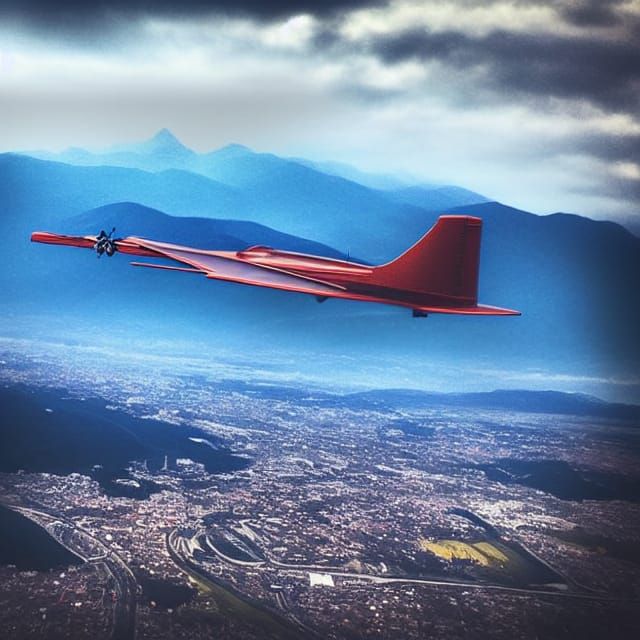 Cinematic Distant City Behind Mountains with Airplanes