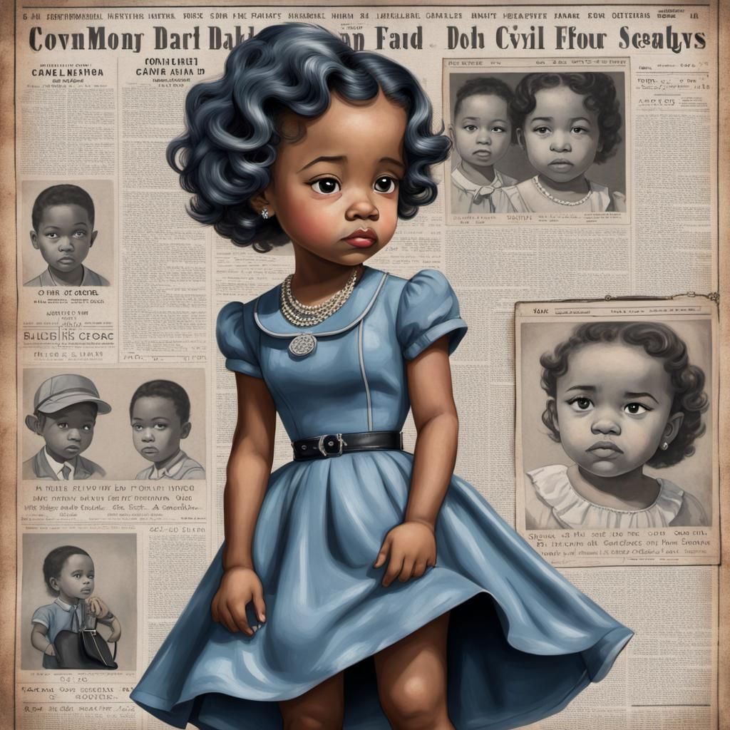 1950s Chibi Woman in Front of Newspaper Ads