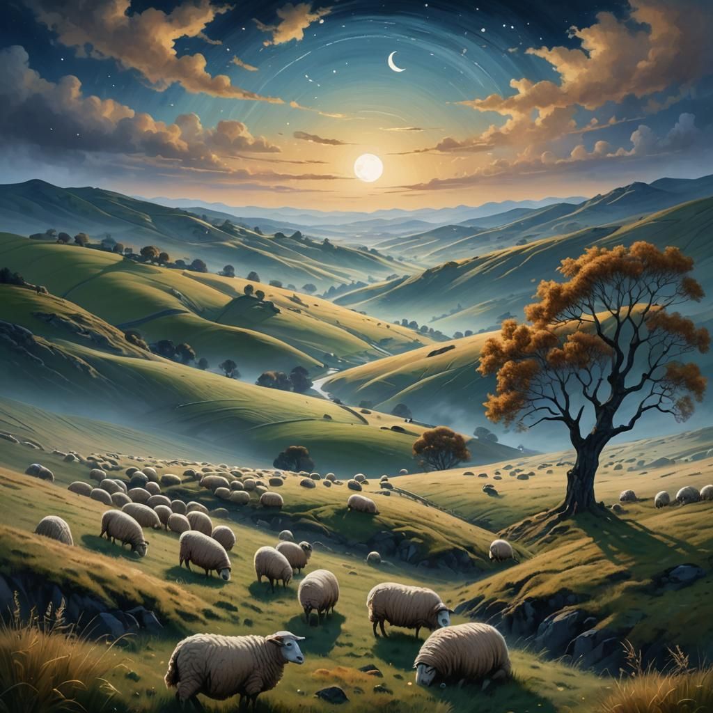Pastoral Landscape with Sheep, Digital Art