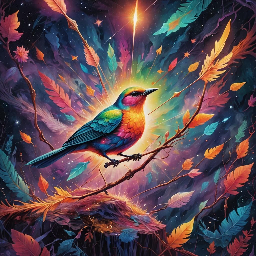Astral Bird and Arrow in Surreal Cosmic Art
