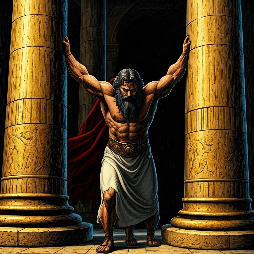 Samson's Fateful Moment in the Temple of Dagon