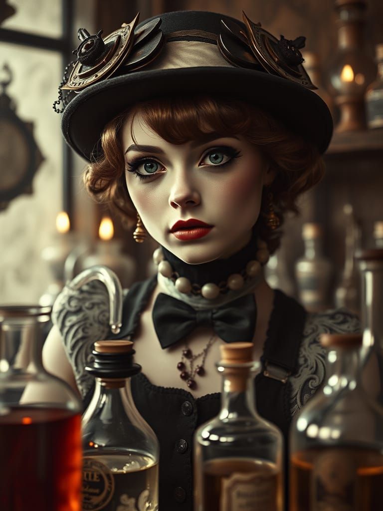 Steampunk Alchemist in Laboratory: Pop Surrealism Photograph...