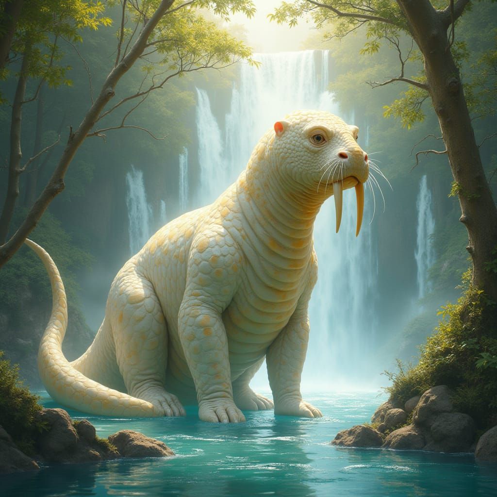 Ethereal Serpentine Hybrid in Art Nouveau Forest