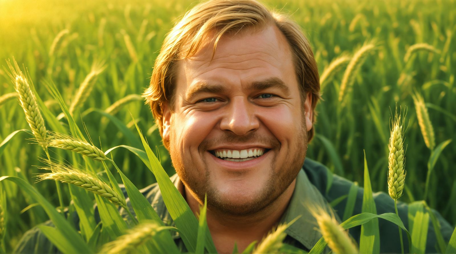 Chris Farley Smiles in a Golden Barley Field