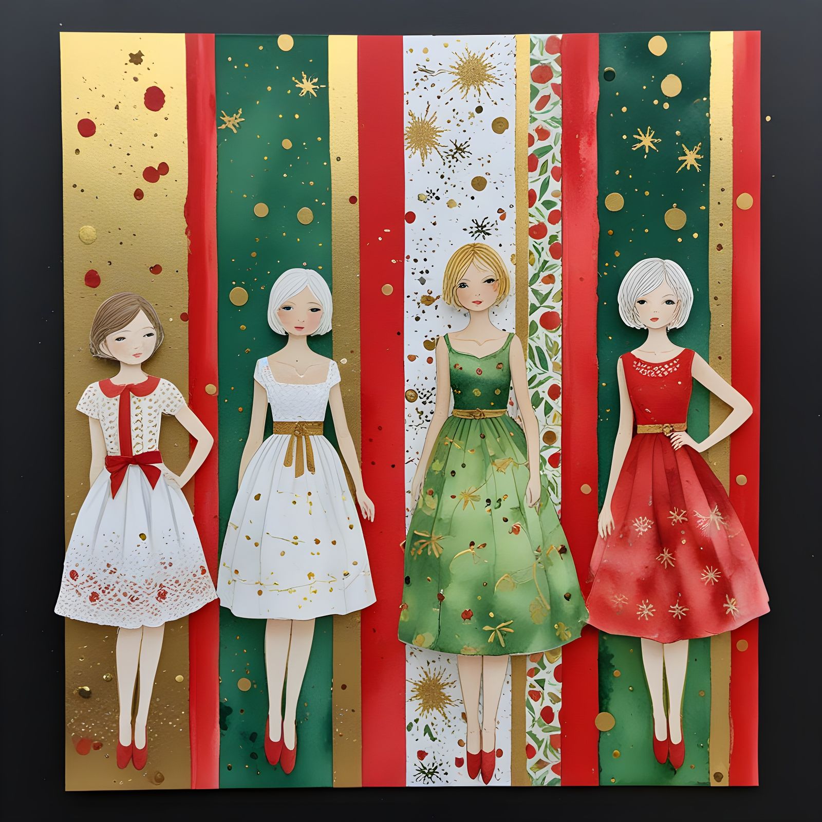 Vibrant Christmas Scenes in Watercolor Style