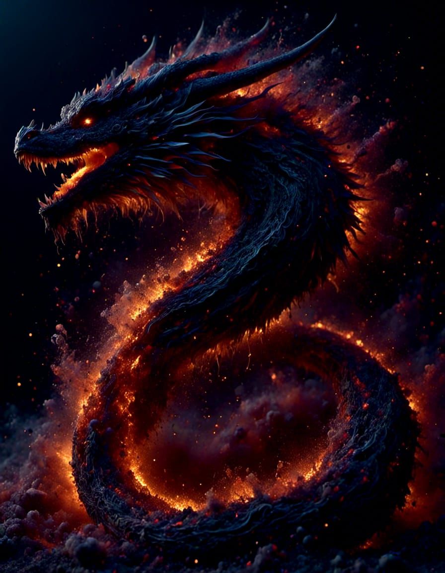 Majestic Fire Dragon Made of Smoke and Sand