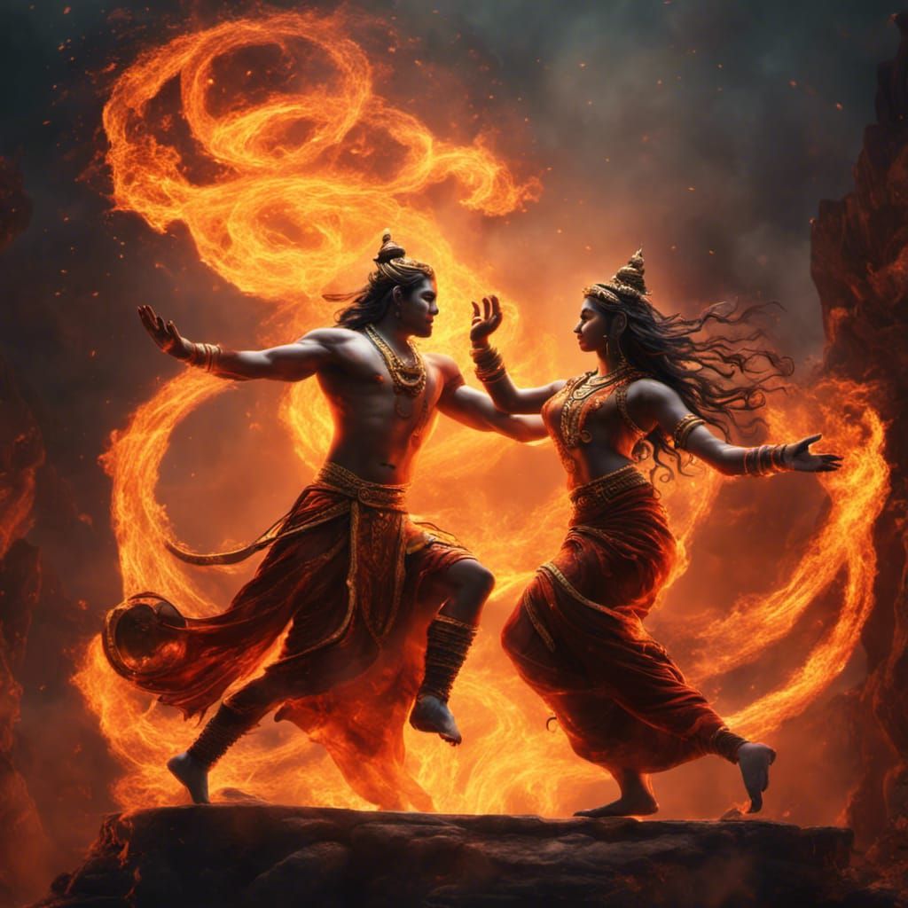 Shiva and Shakti's Fiery Dance: Fantasy Concept Art