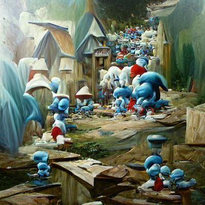 Smurf Village: Oil Painting in Gurney Style