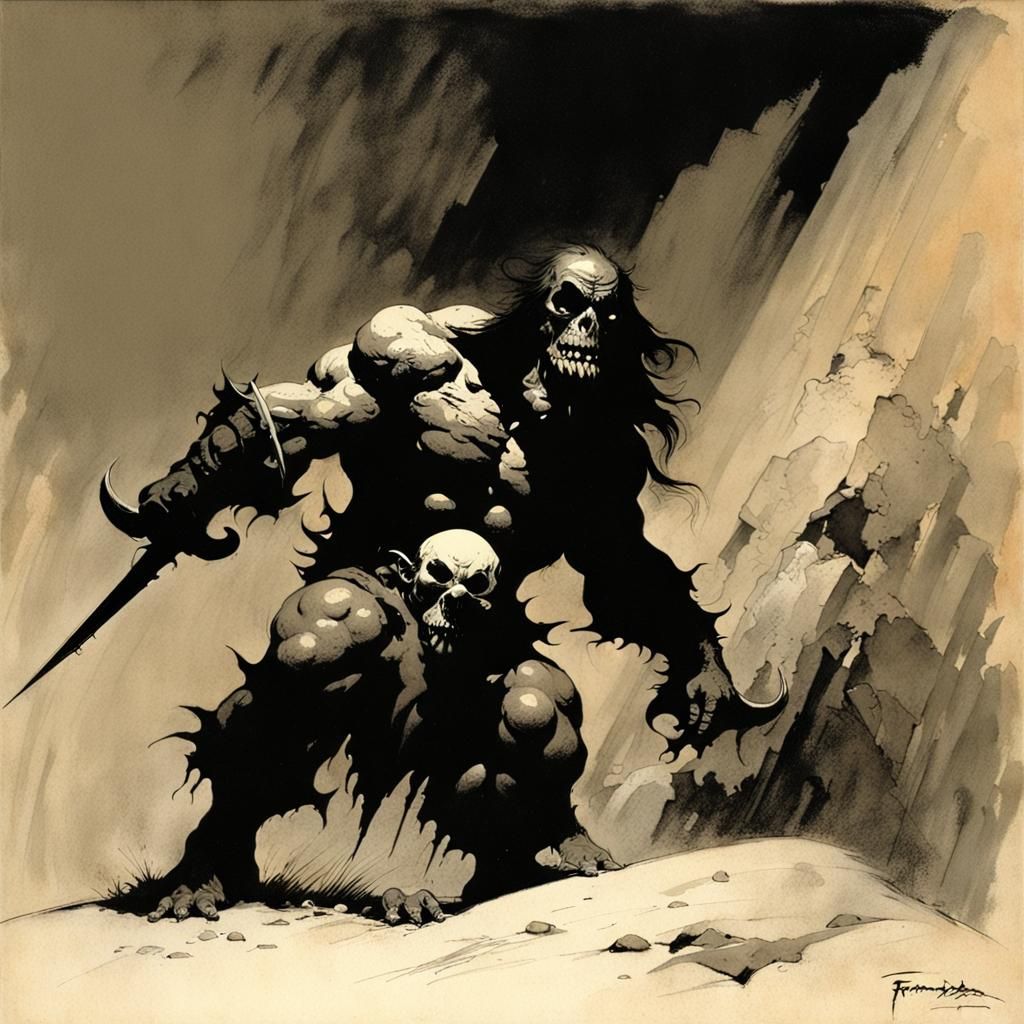 Epic Grimdark Barbarian Warrior Illustration