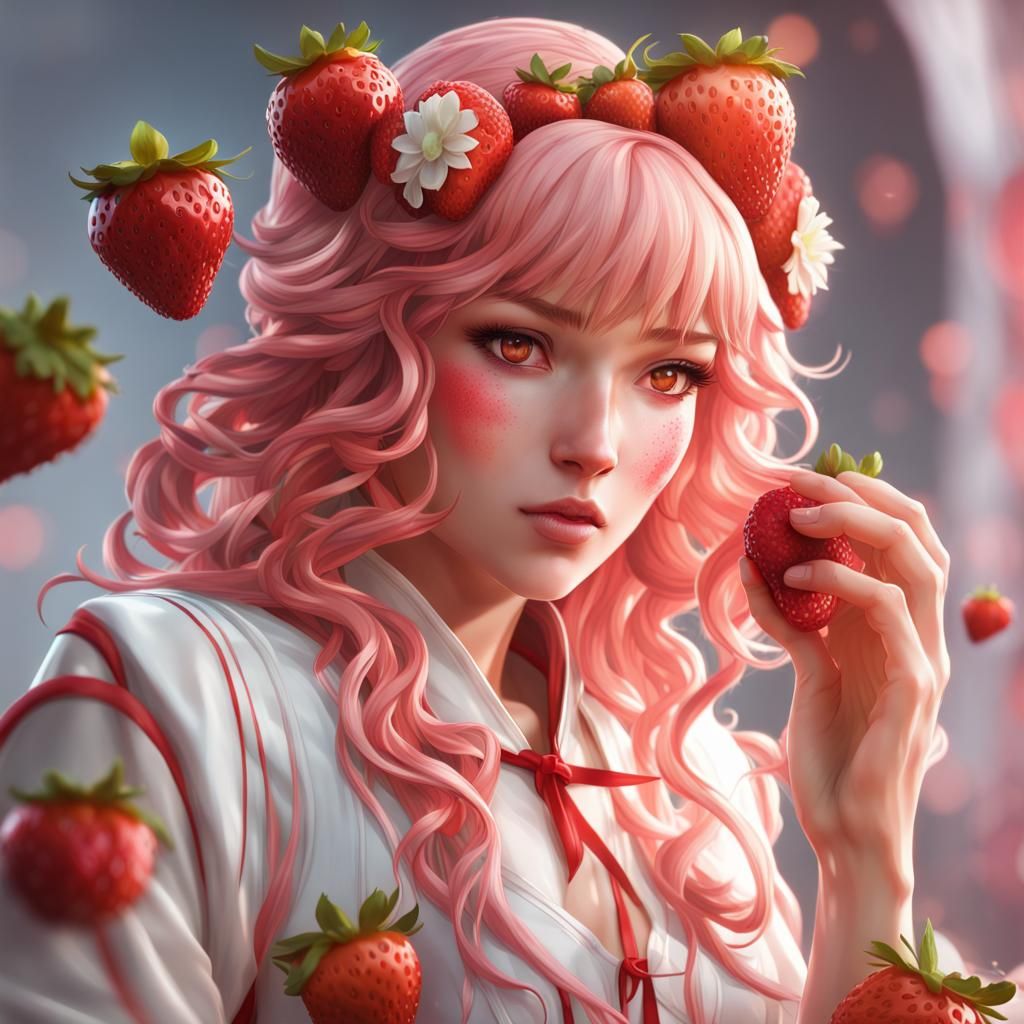 Strawberry Cake Portrait in Japanese Anime Style