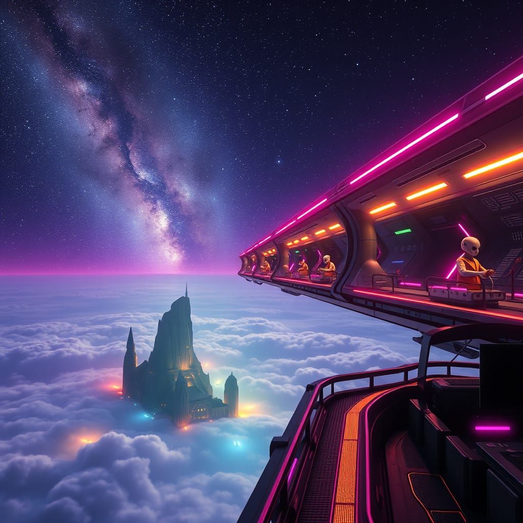 Stellar Expedition: Alien Crew Embarks Through Wormhole with...