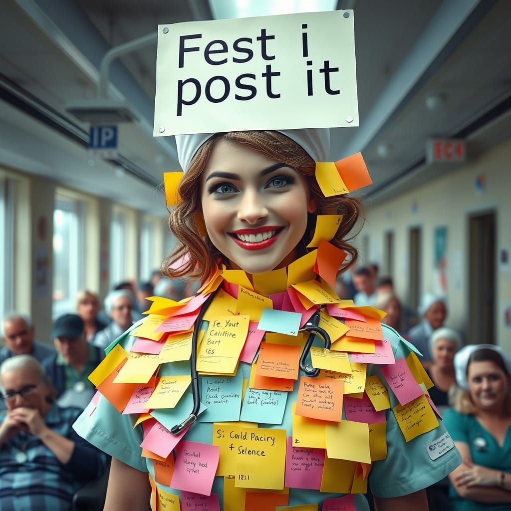 Surreal Nurse in Whimsical Nursing Home Wonderland