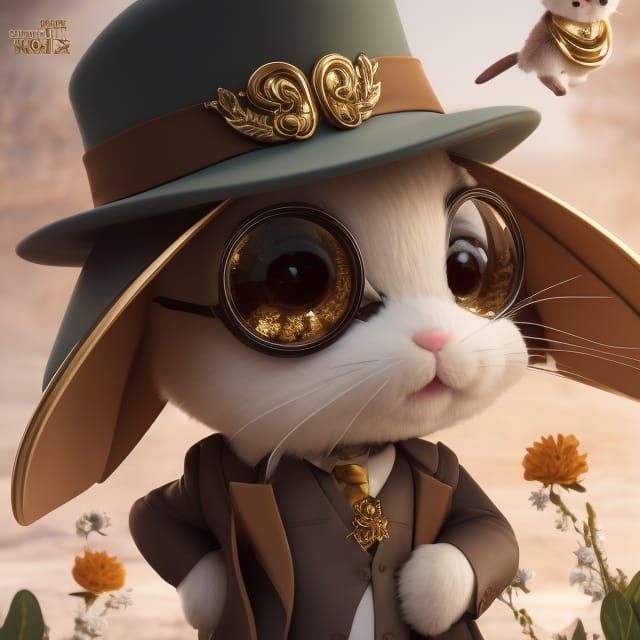 Chibi Bunny Detective, Detailed Digital Art