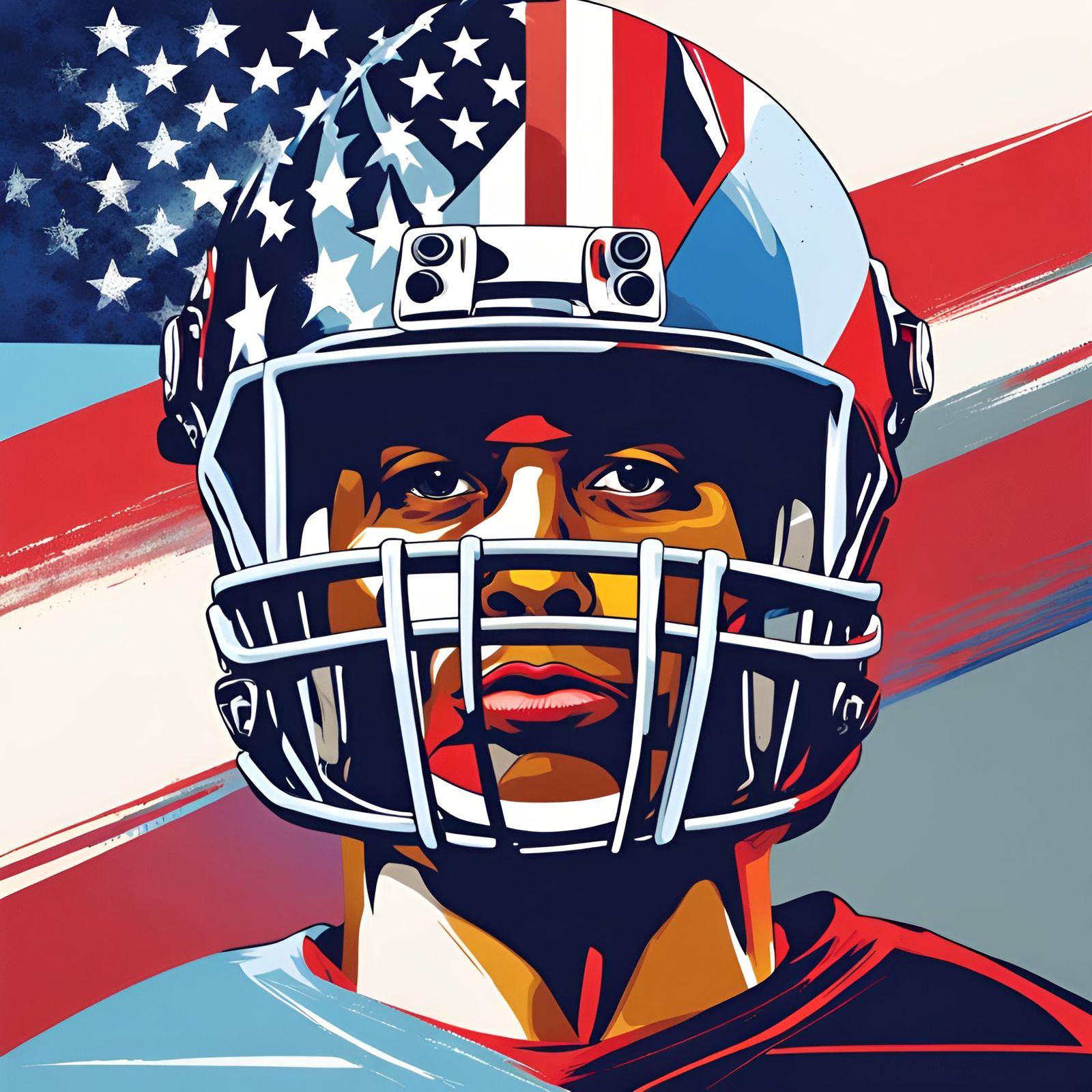 American Football Player with Flag in Pop Art Style