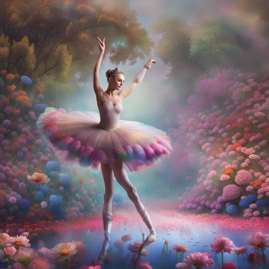 Ballerina's Dance in a Flower Field: Fantasy Art