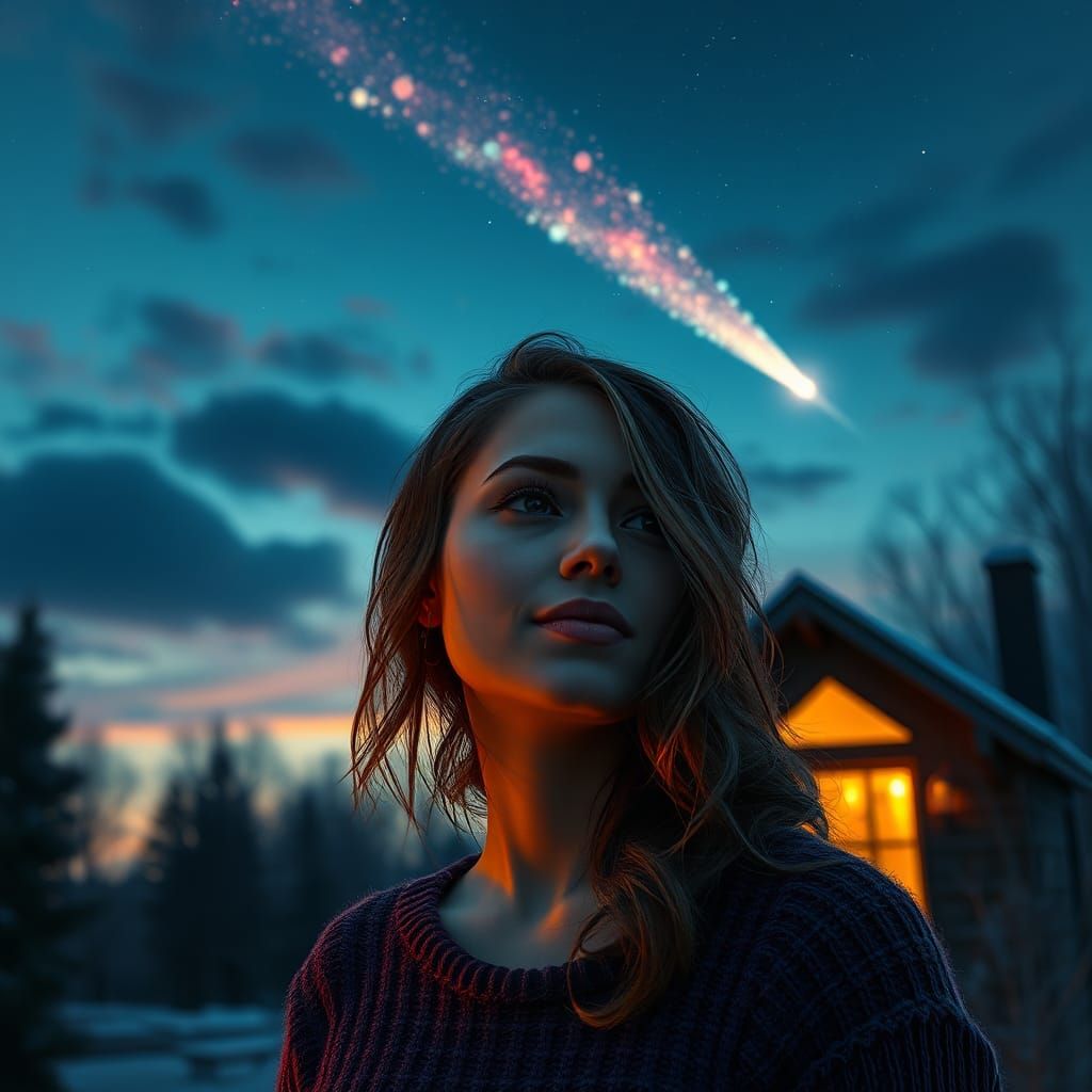 Anna Kendrick Portrait with Comet in Twilight Sky