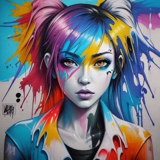 Waifu in Colorful Graffiti Splash Art