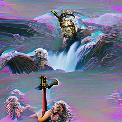 Stylized Mountain Range Under Colorful Sky